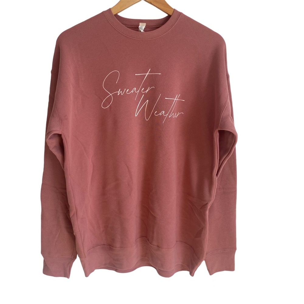 Bella + Canvas Fleece Collection Pink SWEATER WEATHER Crewneck Sweatshirt - Picture 1 of 5